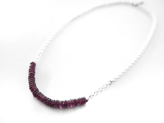 Garnet - Rhodolite garnet rondelles AA and silver chain necklace