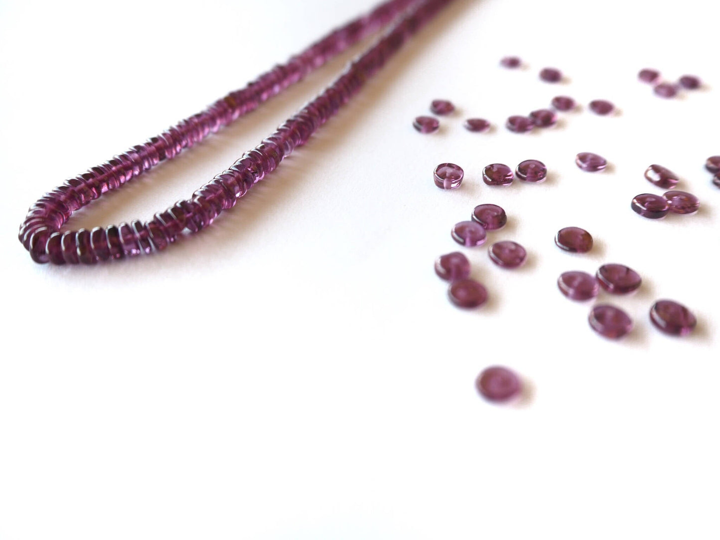 Garnet - Rhodolite garnet rondelles AA and silver chain necklace