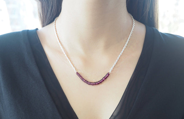 Garnet - Rhodolite garnet rondelles AA and silver chain necklace