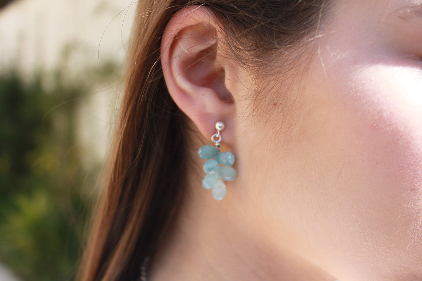 Aquamarine brioletes pendant silver earrings