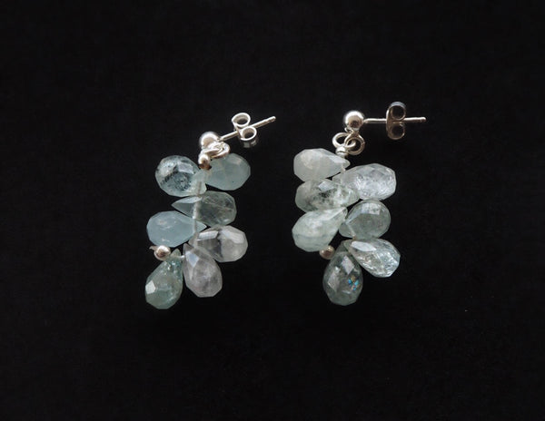 Aquamarine brioletes pendant silver earrings