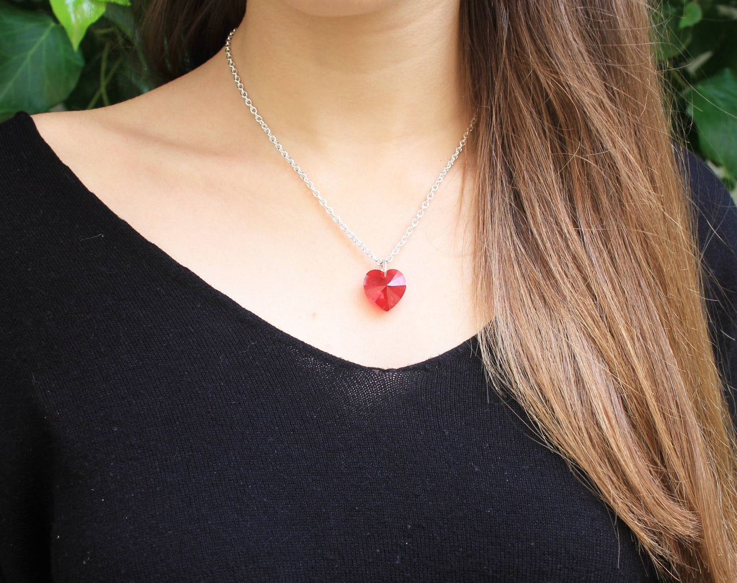 Cuore di cristallo Swarovski con catena d'argento, San Valentino, regali per lei, regalo fidanzata, l'amore è nell'aria, sii il mio San Valentino, cuore rosso.