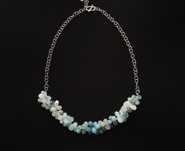 Aquamarine briolette and sterling silver necklace