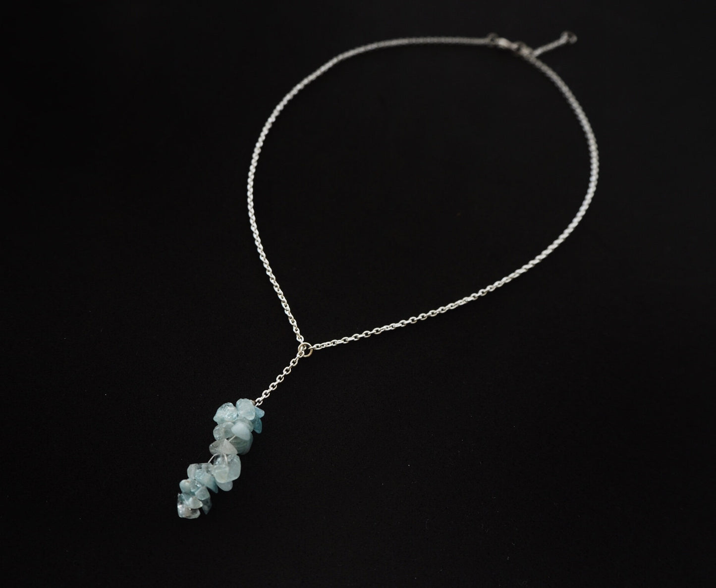 Aquamarine chips pendant and silver chain necklace