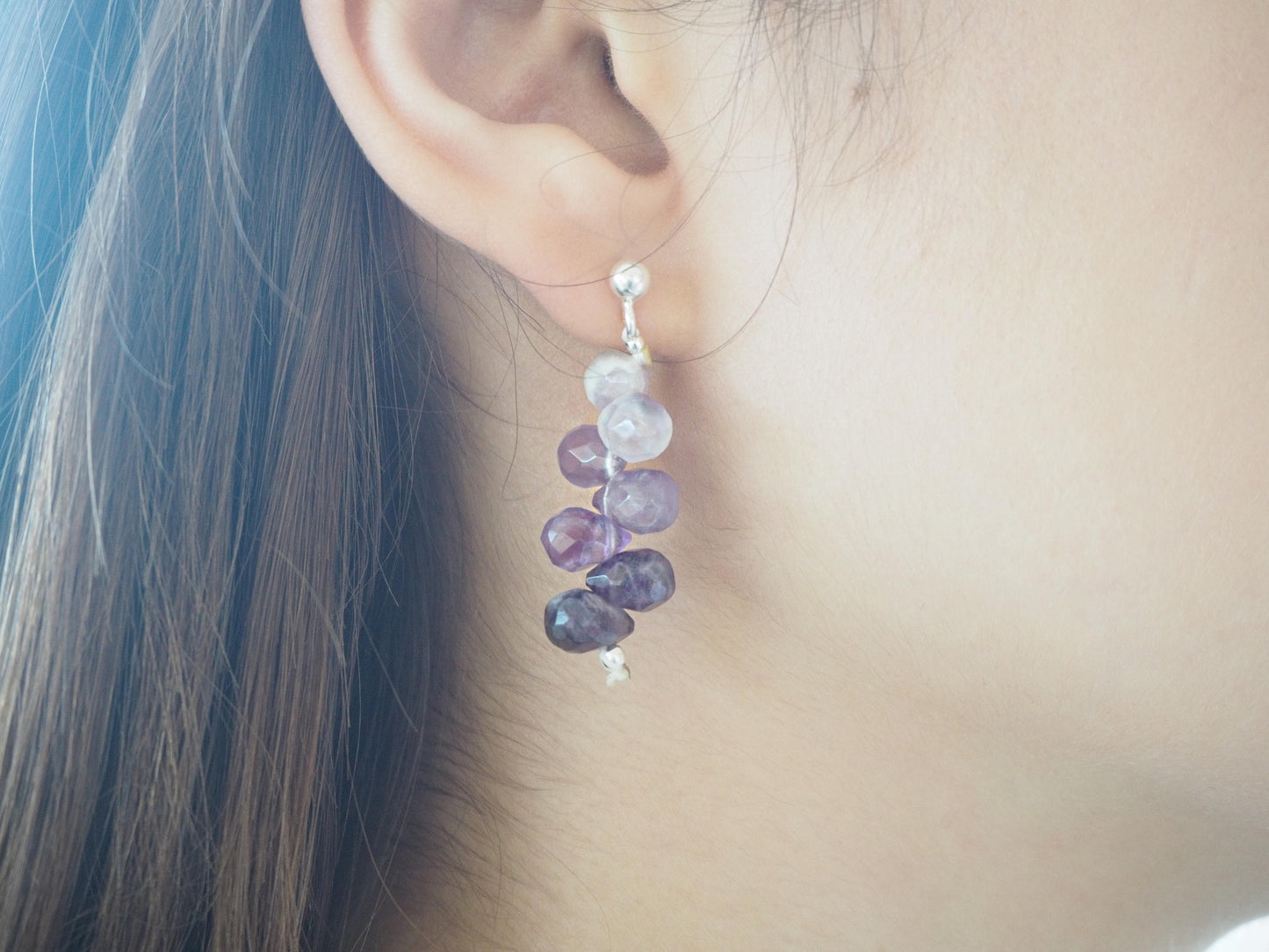 Amethyst Quarz Briolettes Anhänger und Silberohrringe