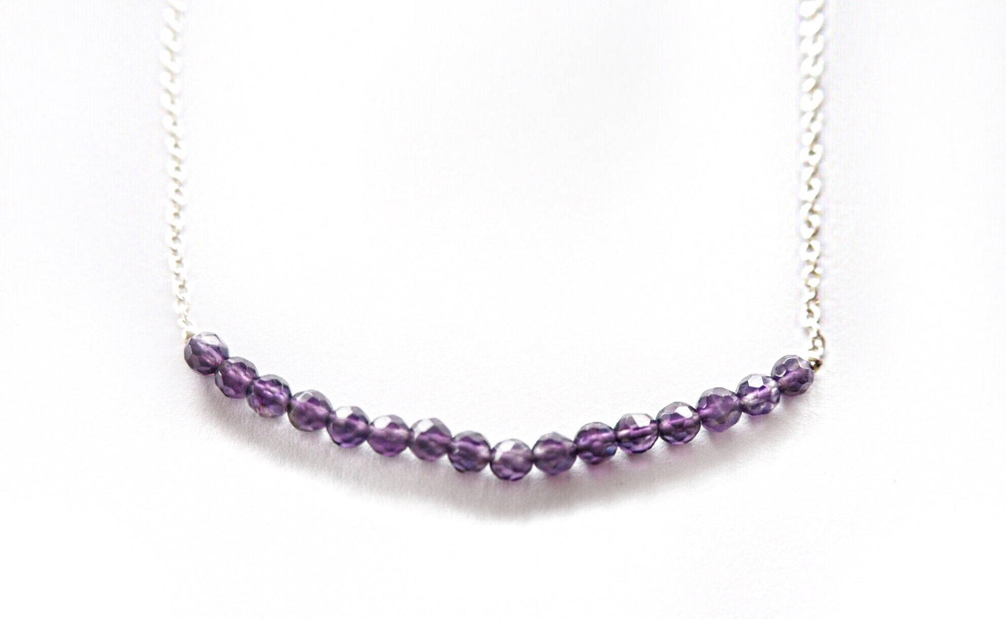 Amethyst quartz and  silver chain necklace