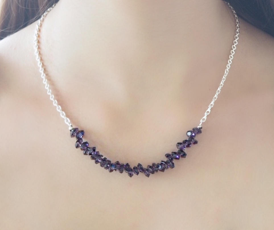 Amethyst quartz rondelles and silver chain necklace