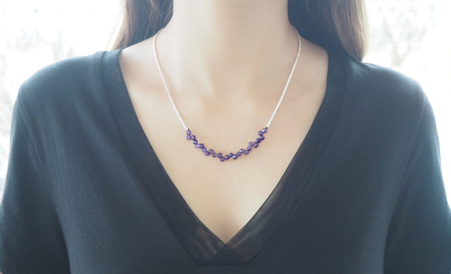 Amethyst Quarz und Silberkette Halskette