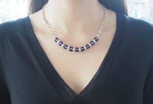 Amethyst quartz cubes and silver necklace, gifts for her, February birthstone, Pisces and 6th-anniversary gemstone, good luck necklace