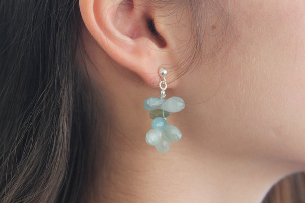 Aquamarine brioletes pendant silver earrings