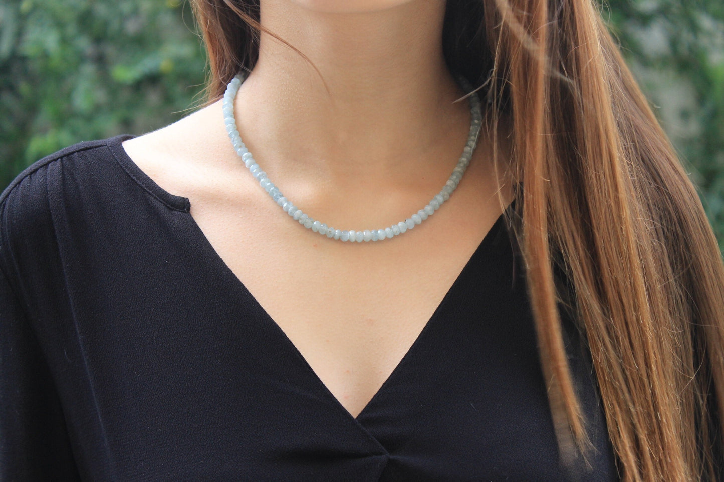 Aquamarine 4 mm rondelles necklace