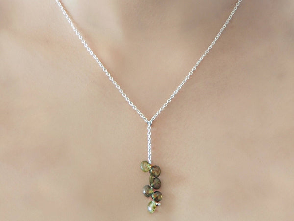 Garnet - Tsavorite garnet briolette pendant and silver chain necklace