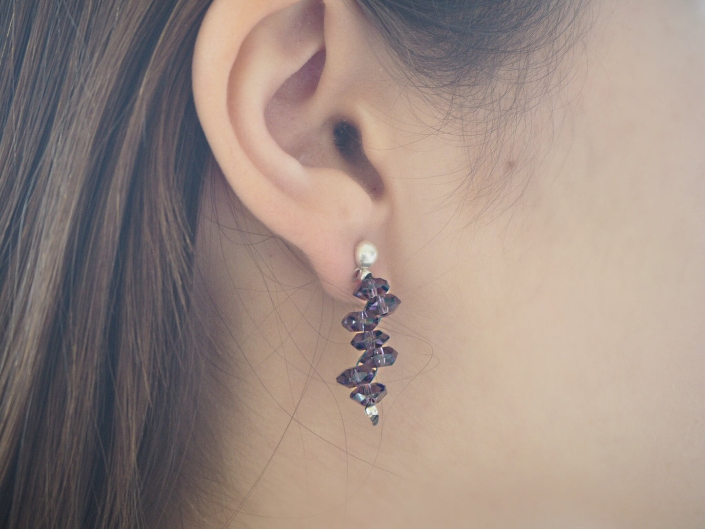 Boucles d'oreilles rondelles en argent et quartz améthyste