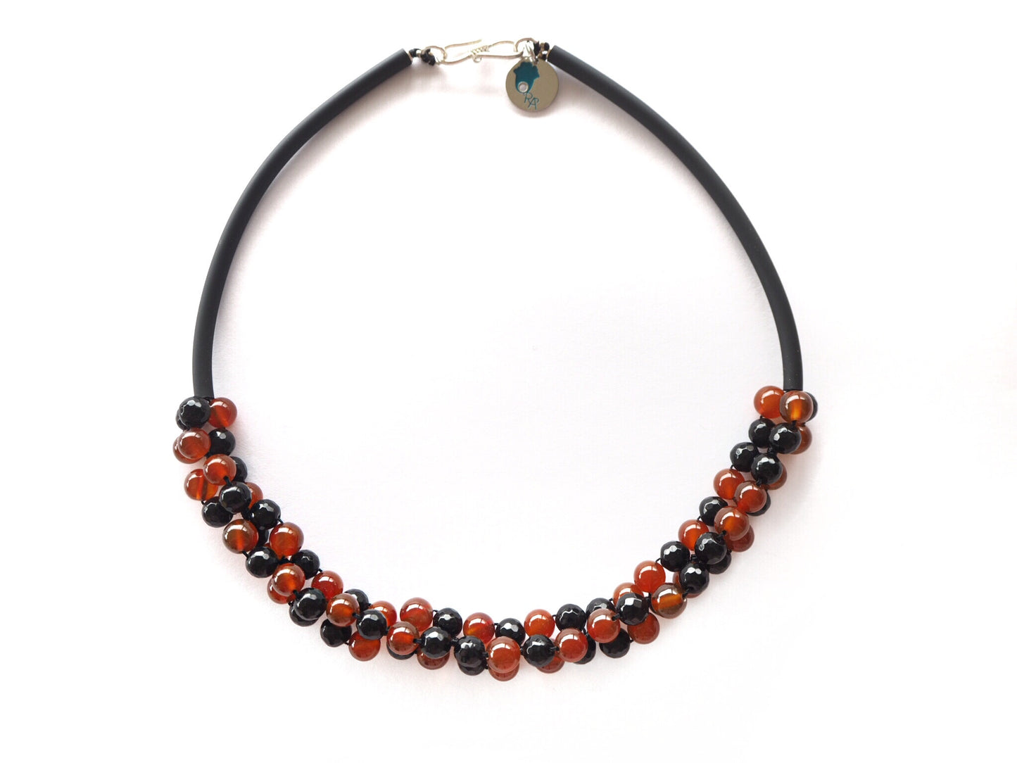 Ligne contemporaine - Collier onyx, cornaline et caocho noir