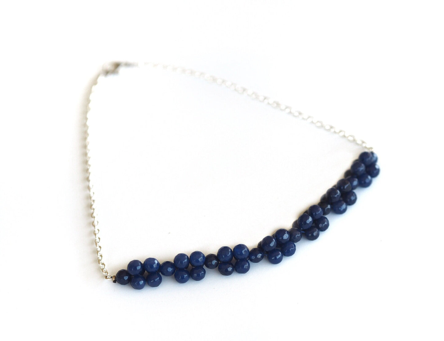 Giada - Collana in giada blu e catena d'argento