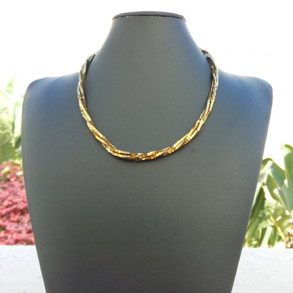 Hematite - Golden hematites necklace with gold silver "S" clasp