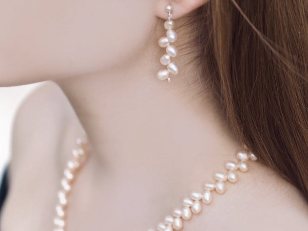 Perla - Pendientes de perlas rosas y plata de ley