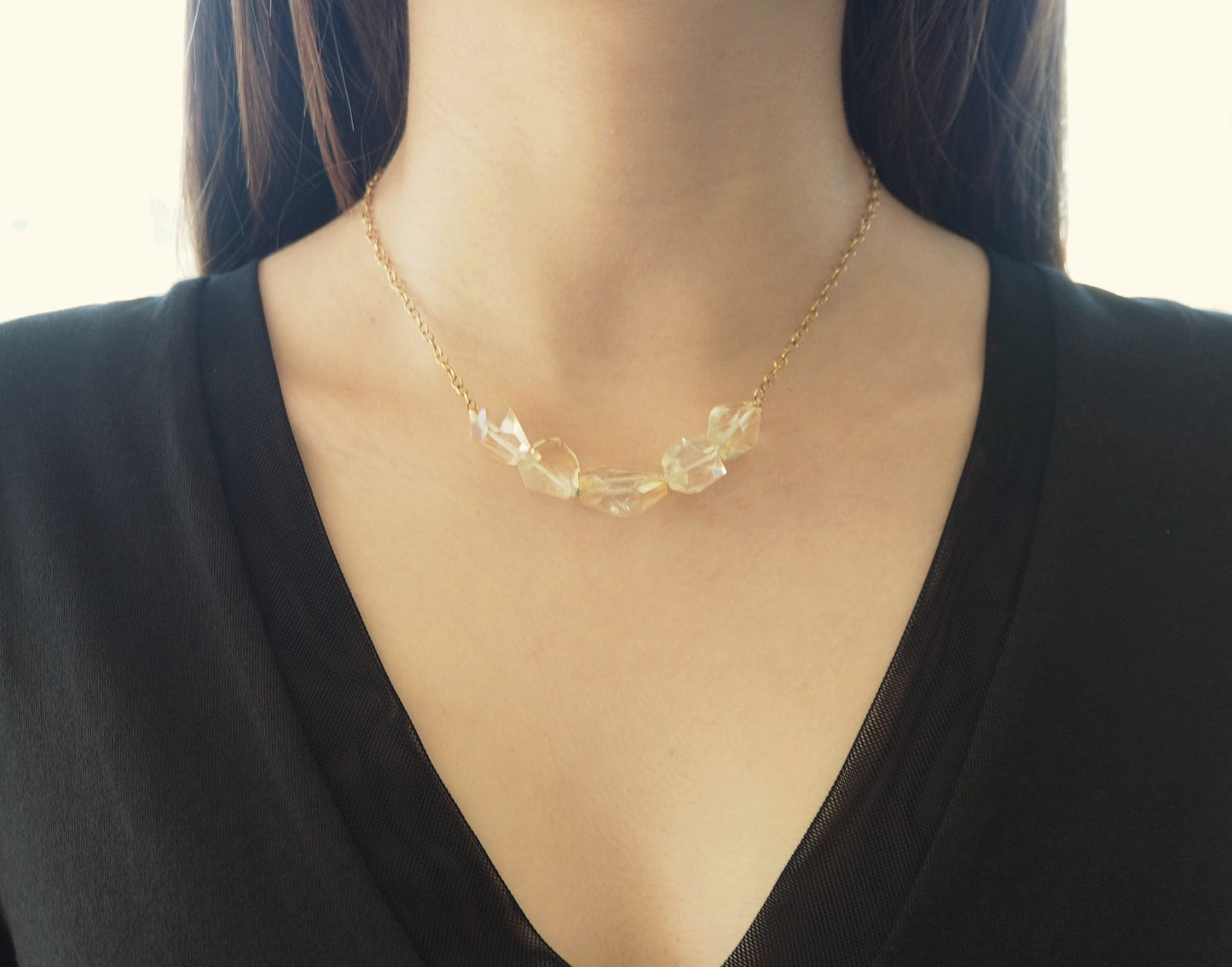 Citrine quartz and goldplated chain necklace