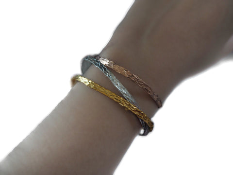 Textures collection - handmade hammered thin bracelets,  set of 3