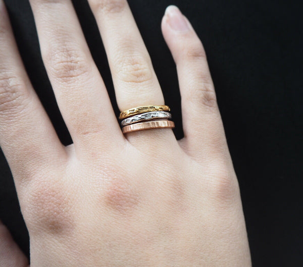 Textures collection - Adjustable handmade texture gold / rose gold / silver / gunmetal stacking rings