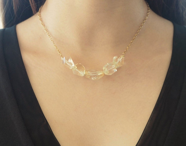 Citrine quartz and goldplated chain necklace