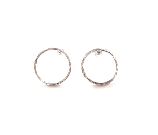 Textures collection - handmade hammered texture thin  round  earrings