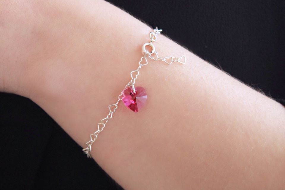 Sterlingsilber-Sweet-Heart-Kette mit Kristallherz, silbernes Herzkettenarmband für Frauen, Geschenke für sie, „I love you“-Armband