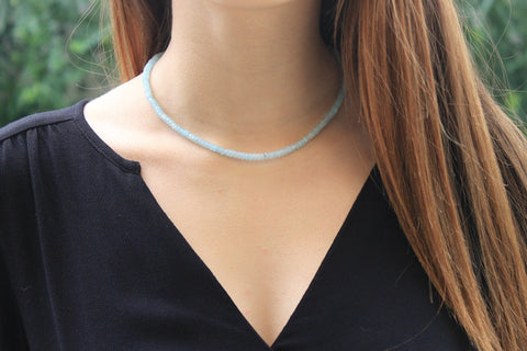 Aquamarine 2 mm rondelles necklace