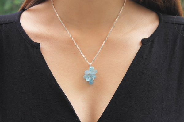 Aquamarine briolette pendant and sterling silver chain necklace
