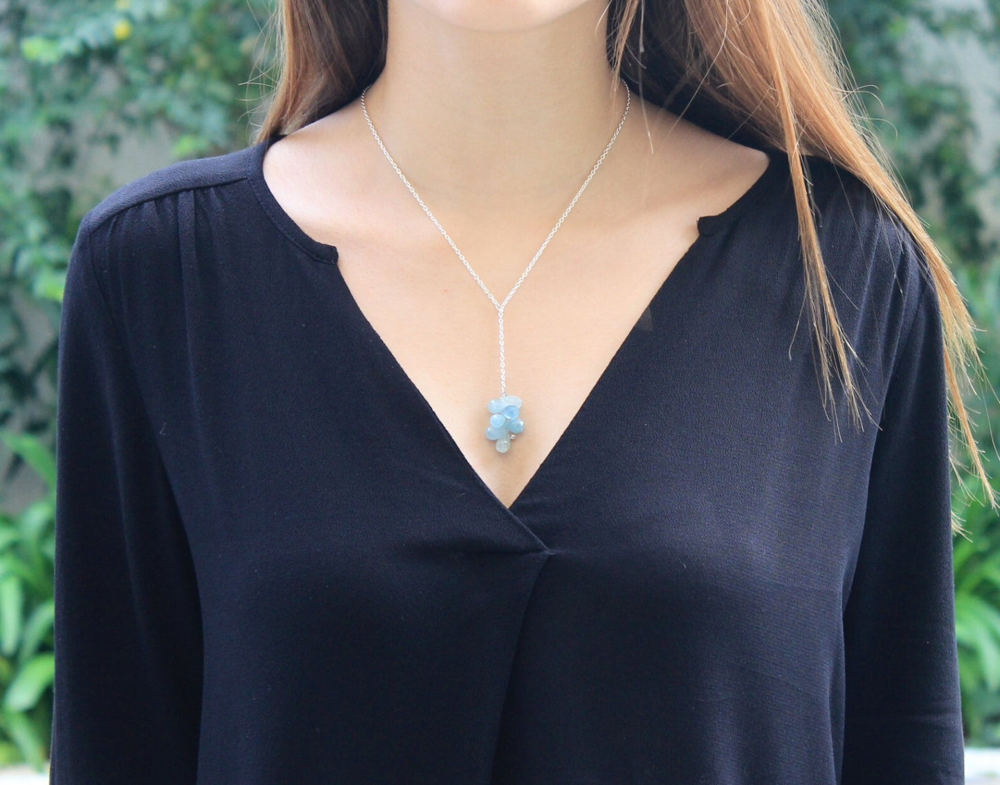 Aquamarine briolette pendant and sterling silver chain necklace